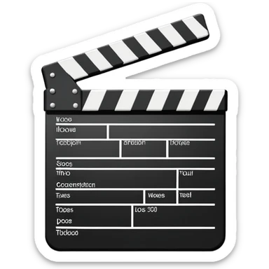Flat design movie clapperboard with subtle shadow, black and white with minimal stripes, clean iOS emoji style sticker