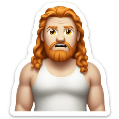 obese ginger teenager with long hair and white tank top angry  sticker