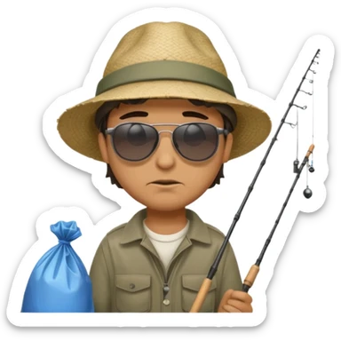 man fishing, caught trash bag sticker