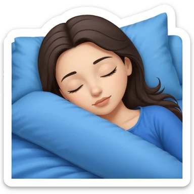 brunette-single-girl-in-blue-bed-sleeping-pretty-eyelashes-light-skin sticker