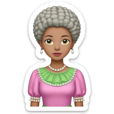 Pretty Brown woman with a very very short stylish gray Afro  wearing pink and green dress  and pearl blouse with sleeves sticker