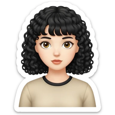 a white girl with brack curly hair and bangs sticker