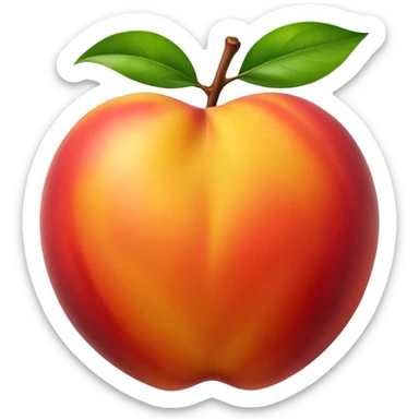 whole nectarine, smooth glossy skin, red, orange, yellow, round, slightly heart-shaped, no fuzz, natural highlight, optional green leaf, subtle color variation, no blemishes, 3D, clean, minimal, soft shadows, transparent background, emoji scale sticker