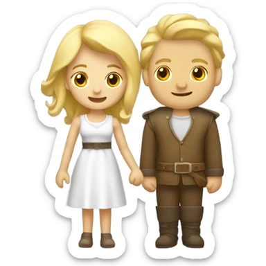 Femme blonde et homme châtain avec des taches de rousseurs qui se font un câlin  sticker
