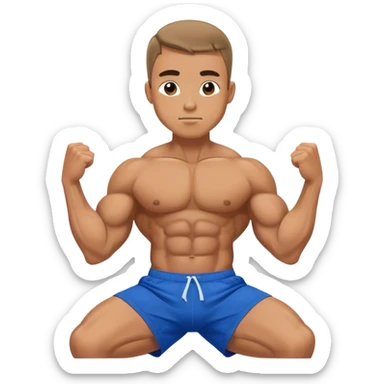 bodybuilder in blue shorts doing sit-ups sticker