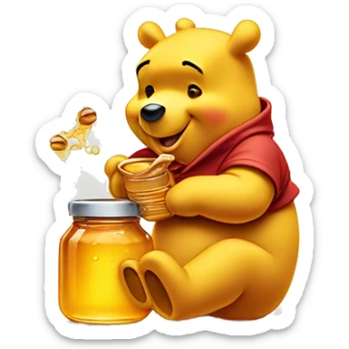 Winnie the Pooh eating out of honey pot sticker