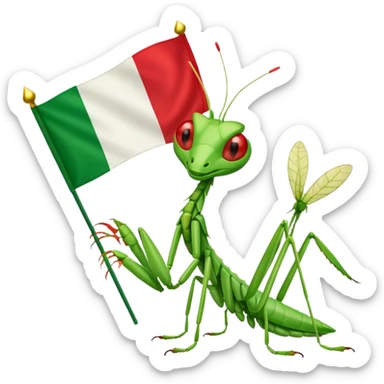 A happy praying mantis holding and a Italian and Myanmar flag  sticker