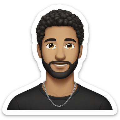 dark hair and beard (white man) handsome 25 year old wearing a black shirt with silver hoop earrings and a silver chain necklace sticker