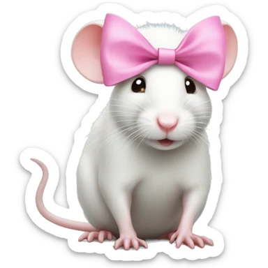 cute white rat with pink bow sticker