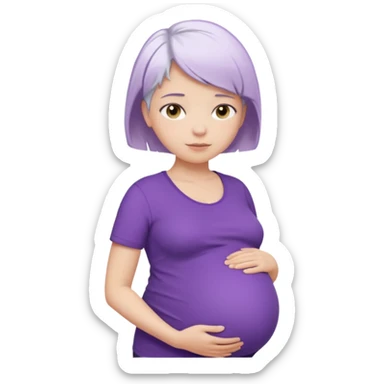 pregnant women with purple shirt, short white hair, head, neck and upper abdomen sticker