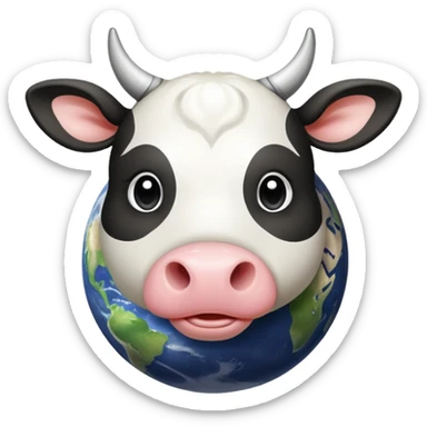 A playful cow-Saturn hybrid with the cow's head on top of the ringed planet, udders visible underneath, and legs sticking out from the sides sticker