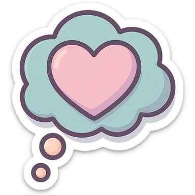 heart-shaped thought cloud, well detailed, detailed shadows and highlights, thin clean contours, soft rounded shapes, pastel palette #98B5BC, #B5B3C1, #C9A3C9, #E4C0CA, #F7DCD1, #F7C0AA, modern Japanese pop art and sticker aesthetic, soft lighting, transparent background sticker