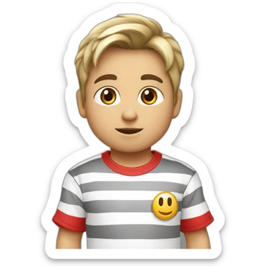 Niño rubio camiseta rayas blancas y moradas sticker