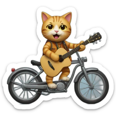 Cat riding a bike whilst playing a guitar sticker