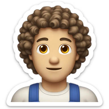 White man with brown eyes and curly hair without a mustache wearing Mario bros sticker