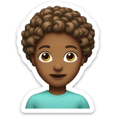 A Memoji-style avatar of a person with medium brown skin tone, curly short black sticker