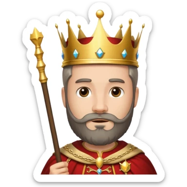 Bearded King, young king with short white beard, royal staff in hand, wearing crown
 sticker