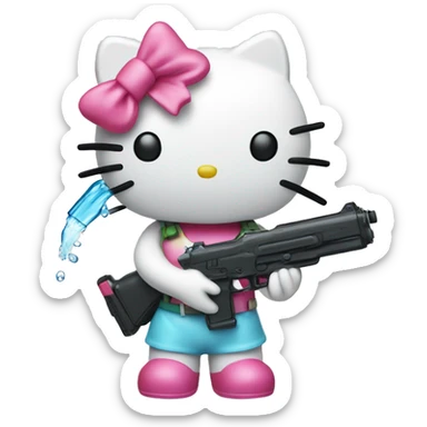 Hello-kitty hello-kitty with a water gun sticker