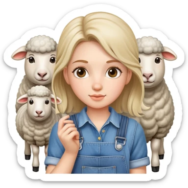 girl wearing overalls and farming sheep sticker