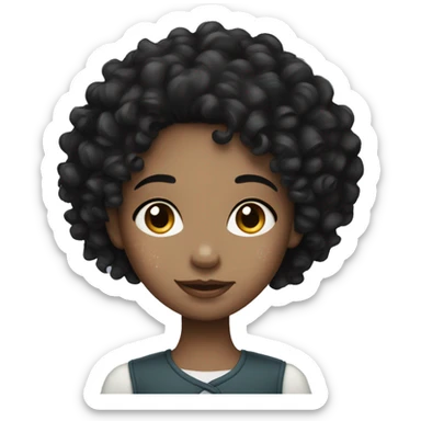  curly black hair girl with pale skin and freckles  sticker