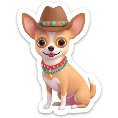 femme cowboy avec son chihuahua, chihuahua avec collier sticker