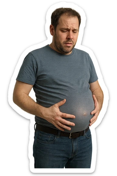 uomo con gonfiore alla pancia a causa della digestione in 3d realistica sticker