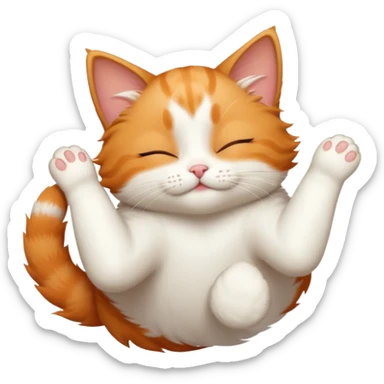 ginger and white small cat in funny positions upside down with eyes closed sticker
