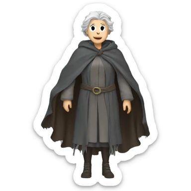 hotflash the wonder crone with gray hair, fringed cloak and sturdy shoes sticker