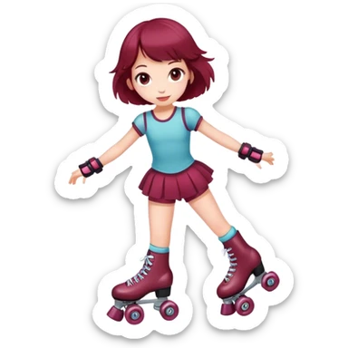Cute girl with burgundy rollerskates sticker