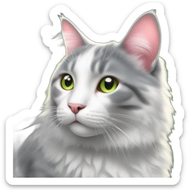 cat fluffy-dark-grey-cat pink-nose light-green-eyes,-white-long-whiskers,-white-spots-near-the-nose sticker