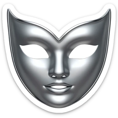A sleek masquerade mask emoji made of polished silver chrome, smooth sensual curves, reflective metallic surface, mysterious sexy luxury vibe, minimal iOS emoji style, centered, clean white background sticker