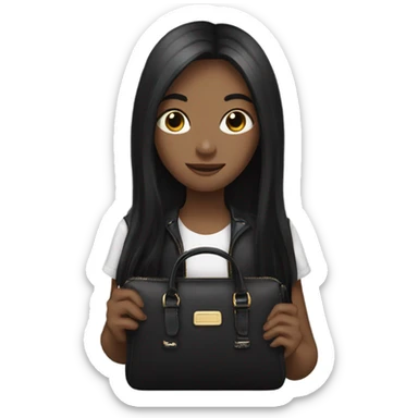 girl holding a black purse with black long hair sticker