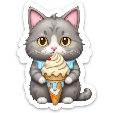 sad cat with ice cream that has fallen sticker
