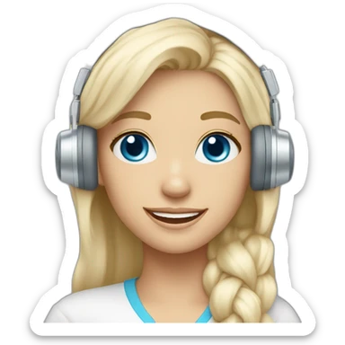 make a platinum blonde girl with blue eyes and with a headset that is very happy sticker