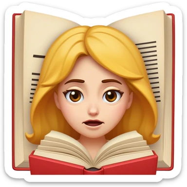 Cinematic Funny Belle Portrait Emoji, Looking exasperated as a book lands on her head, one eye twitching, caught in a hilariously relatable moment of book-lover clumsiness! sticker