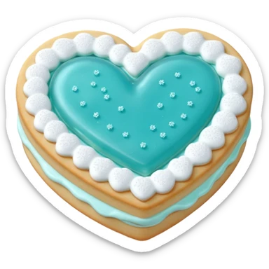 Realistic shortbread cookie in the shape of a heart with Tiffany blue color jelly middle filling and sprinkled powder sugar on top. sticker