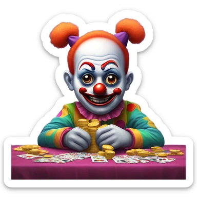 Sad cute clown loses money at casino blackjack with date sticker