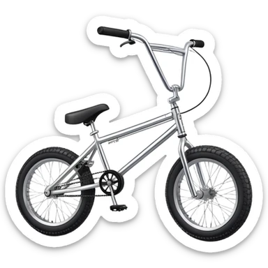 Classic BMX trick bike with detailed features, metallic frame, knobby tires, high handlebars, standard BMX proportions sticker