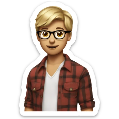 boy in plaid shirt with glasses riding a horse shirtless sticker