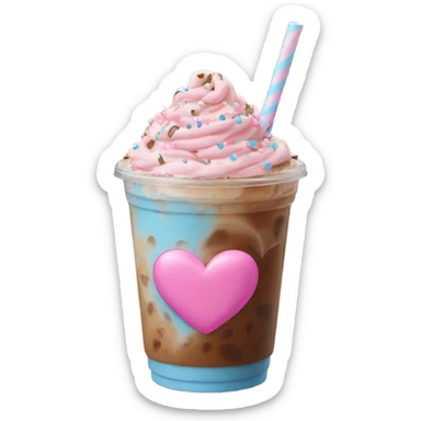 Iced coffee with pink and light blue hearts as sprinkles  sticker