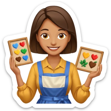 Hold. Women painting smilling tablier sticker