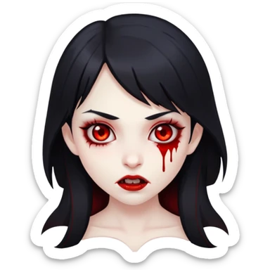 Girl vampire with blood on mouth and black hair with side bangs and pale skin with red eyes sticker
