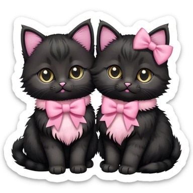 Two cute black Siberian kittens with pink and black bow collars sticker