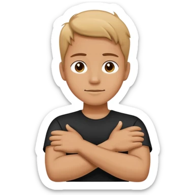 Person holding their arms crossed around their neck sticker