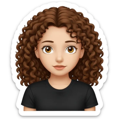 Brown eyes, long curly brown hair black t-shirt girl sticker