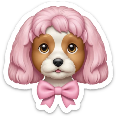 Coquette white cavoodle wearing light pink coquette bows  sticker