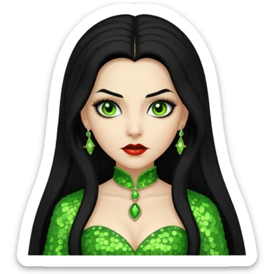 Verona, Bride of Dracula from Van Helsing with long black hair, lime green sequin outfit sticker