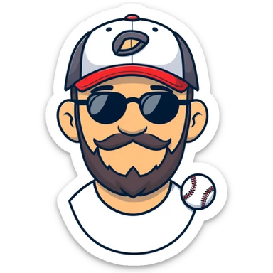 adventurer with beard, glasses and backwards baseball cap sticker
