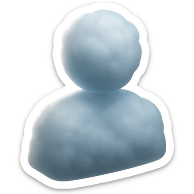 front view: person made of fluffy white clouds, shoulder up, matte glass style sticker