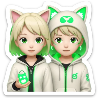 Anime human girl and boy Neko 3d in the game form is of course good green neon lights sign banny sticker